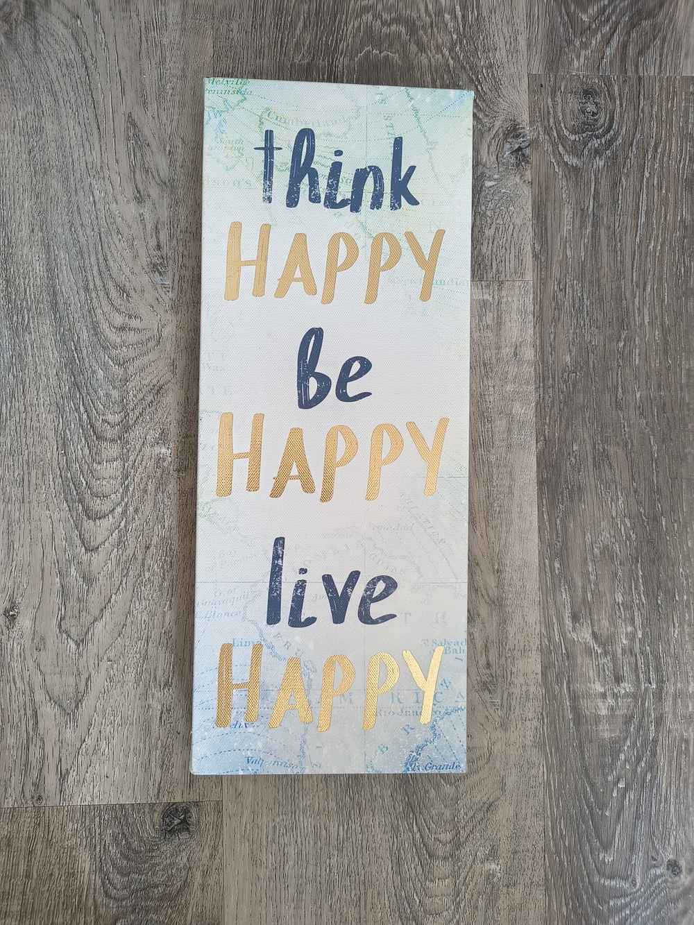 Inspirational 'Think Happy Be Happy Live Happy' Wall Art - Blue & Gold